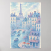 Poster Whimsical Paris Watercolor Cityscape (Devant)