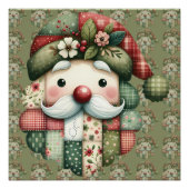 Poster Whimsical Patchwork Santa Folk Christmas (Devant)