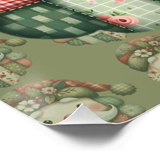 Poster Whimsical Patchwork Santa Folk Christmas (Coin)