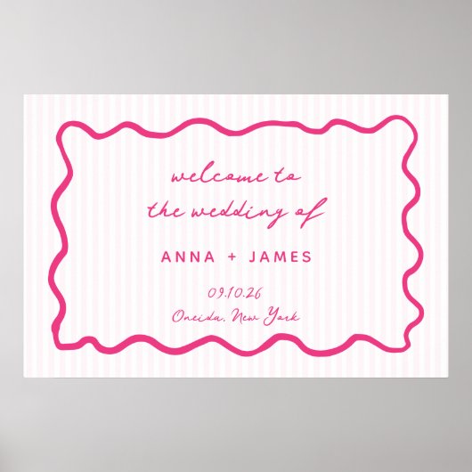 Poster Whimsical Pink Hand Drawn Wedding Welcome (Devant)