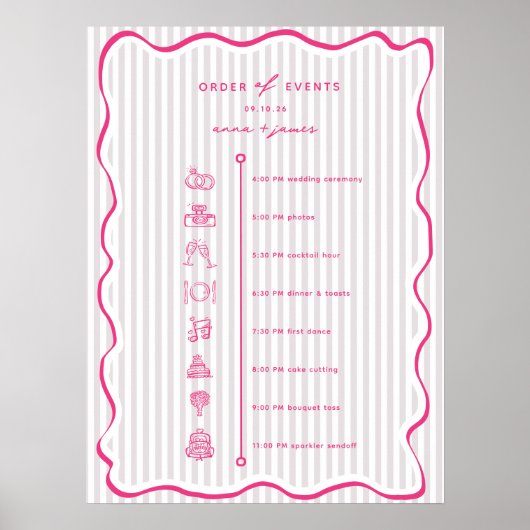 Poster Whimsical Pink Order of Events Timeline (Devant)