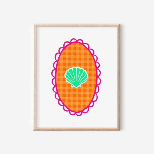 Poster Whimsical Seashell Orange Gingham & Sea Green
