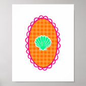 Poster Whimsical Seashell Orange Gingham & Sea Green (Devant)