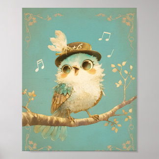 Poster Whimsical Singing Bird Nursery Wall Art