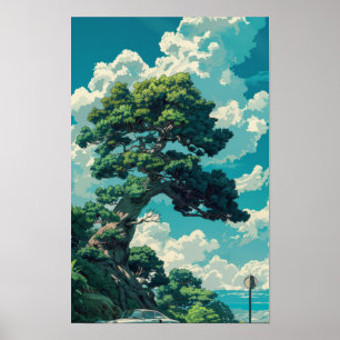 Poster Whimsical Studio Ghibli Inspiré Arbre et Fox Post
