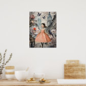 Poster Whimsical Victorian Gothic Girl & Florals Londres (Cuisine)