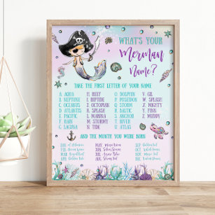 Poster Whimsical What's Your Merman Name Birthday Game