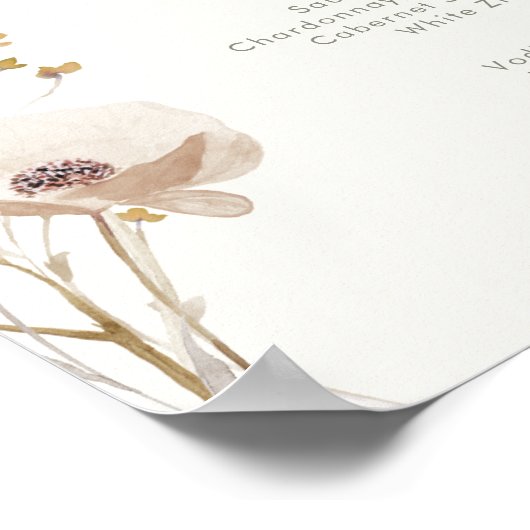 Poster Whimsical Wildflower Ivory Wedding Drinks Menu (Coin)