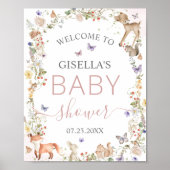 Poster Whimsical Woodland Animals Wildflower Baby Shower  (Devant)