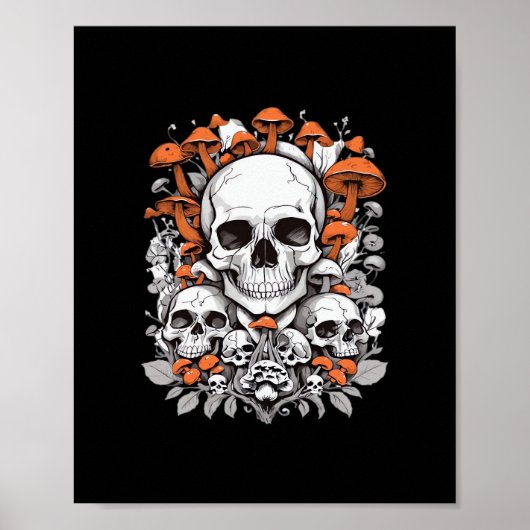 Poster Whimsigoth Skuls & Champignons Ae botanique Vintag (Devant)