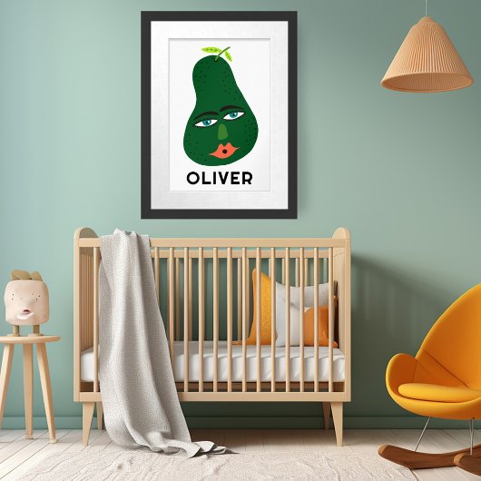Poster Whimssical Avocado CUSTOM BABY NAME Art