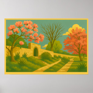 Poster Whimsy Gate - Peinture Stylisée sur le chemin du j