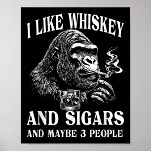 Poster Whiskey, Cigares Et Humour Singe Vintage Retro St