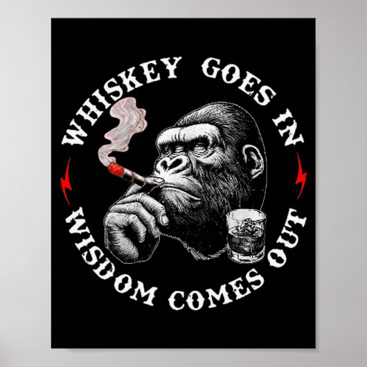 Poster Whiskey Goes In Wisdom Comes Out Funny Monkey (on (Devant)