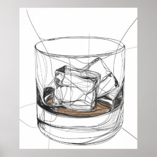Poster Whiskey pierres verre minimaliste ligne art