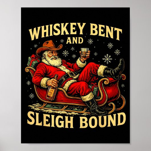 Poster Whiskey Sleigh Bound Cowboy Santa Christmas (Devant)