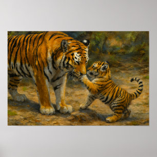 Poster Whispers in the Wild - Tiger and Cub in Forest