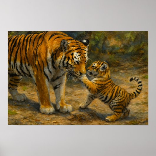 Poster Whispers in the Wild - Tiger and Cub in Forest (Devant)