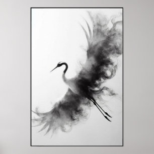 Poster Whispers of a Smoky Crane Abstrait