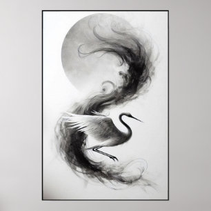Poster Whispers of a Smoky Crane Abstrait