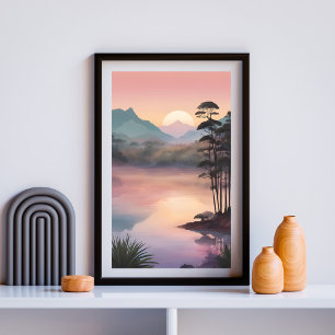 Poster Whispers of Dawn - Serene Sunrise Over Forestry