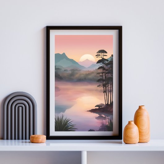 Poster Whispers of Dawn - Serene Sunrise Over Forestry