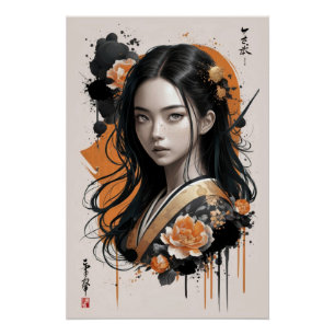 Poster Whispers of the Geisha Bloom : Pétales d'or asiati