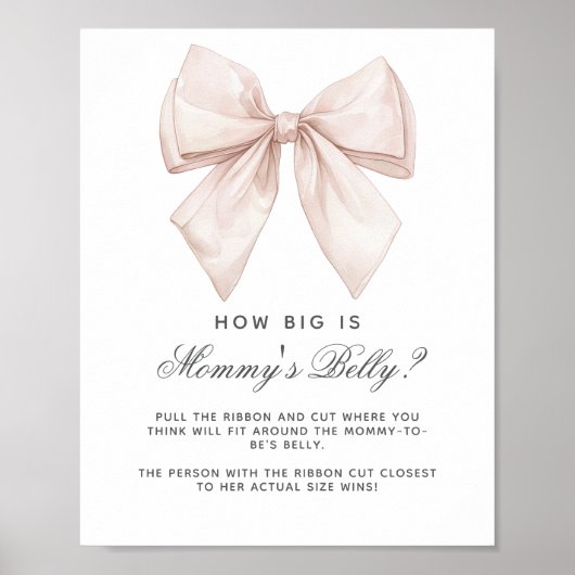 Poster White Bow How Big is Mommy's Belly Shower Jeu (Devant)