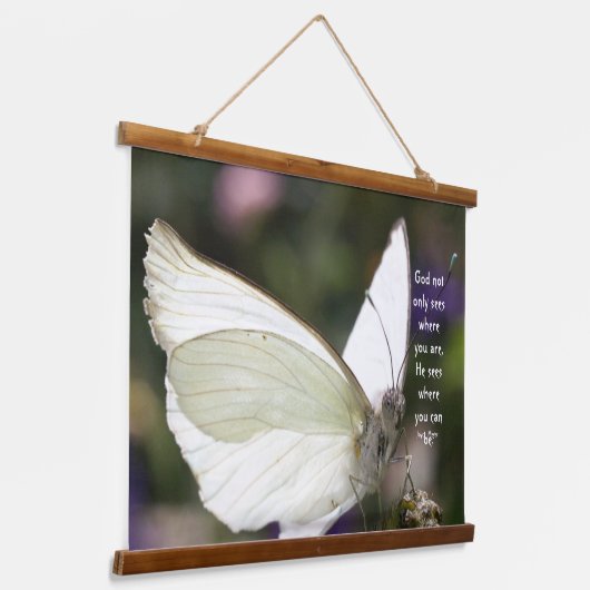Poster White Butterfly Close-up Gezegde Christelij Hangend Wandkleed (Gebogen)
