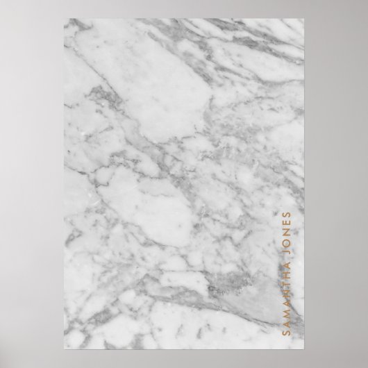 Poster White Carrara Marble Gold Classic Personalised (Devant)