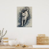 Poster White Cat in a Chinese Ink Drawing Style (Cuisine)