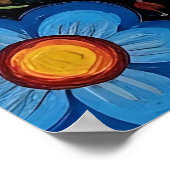 Poster White Cat in Colorful Folk Art Flowers (Coin)