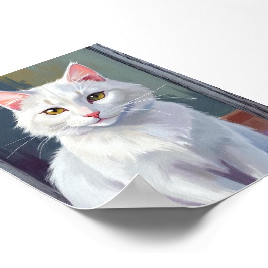 Poster White Cat | Watercolor Cat Pet Painting (Coin)