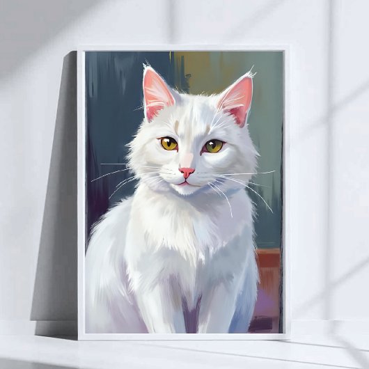 Poster White Cat | Watercolor Cat Pet Painting