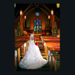 Poster White Christmas Winter White Mariage Gown<br><div class="desc">Mariage d'hiver Gown & Shear Vale Christmas Bride Walking Up Église décorée Aisle tenant Bouquet rouge arbres de Noël devant l'église Si la cérémonie aura lieu. Peinture numérique,  Manipulation photo Art moderne.</div>