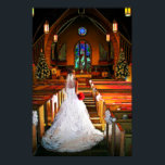 Poster White Christmas Winter White Mariage Gown<br><div class="desc">Mariage d'hiver Gown & Shear Vale Christmas Bride Walking Up Église décorée Aisle tenant Bouquet rouge arbres de Noël devant l'église Si la cérémonie aura lieu. Peinture numérique,  Manipulation photo Art moderne.</div>