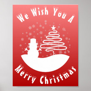 Poster White Christmas Winter Wonderland Snowman Tree