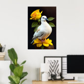 Poster - White Dove Fleurs Jaunes Paix (Bureau à domicile)