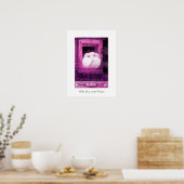Poster WHITE DOVES AT THE WINDOW, pink purple violet (Cuisine)