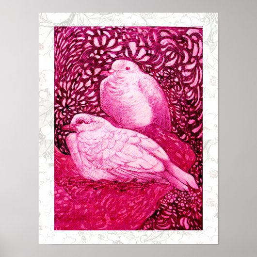 POSTER WHITE DOVES IN PINK FUCHSIA (Devant)