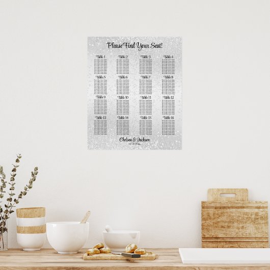 Poster White Glitter - 16 Seating Chart (Cuisine)