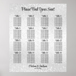 Poster White Glitter - 16 Seating Chart