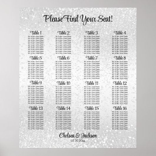 Poster White Glitter - 16 Seating Chart (Devant)