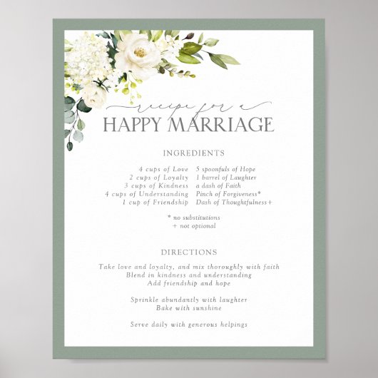Poster White Gray Green Recipe for a Happy Marriage (Devant)