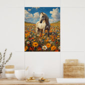 Poster White Horse in a Wildflower Symphony (Cuisine)