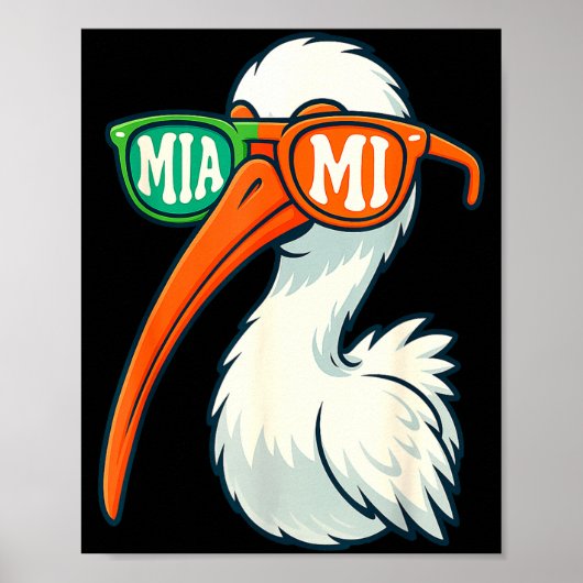 Poster White Ibis With Sungles American Vintage Style  (Devant)