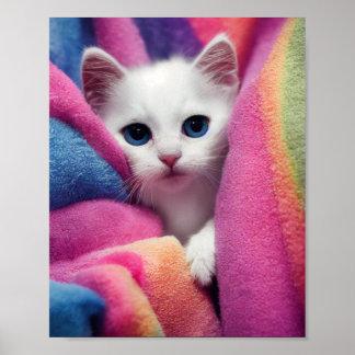 Poster White Kitten - Collection Rainbow Criters