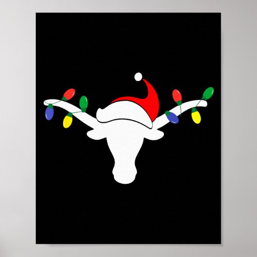 Poster White Longhorn Christmas Lights Santa Hat Horn Ant (Devant)