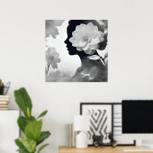 Poster White Magnolia Dreamy Girl Modern Black & White (Bureau à domicile)