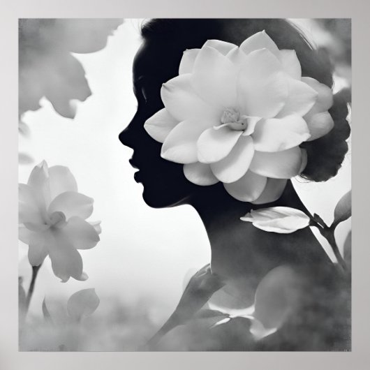 Poster White Magnolia Dreamy Girl Modern Black & White (Devant)